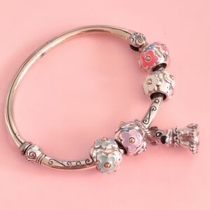 Brighton Charming Bangle Flowers & dog Charms Bracelet